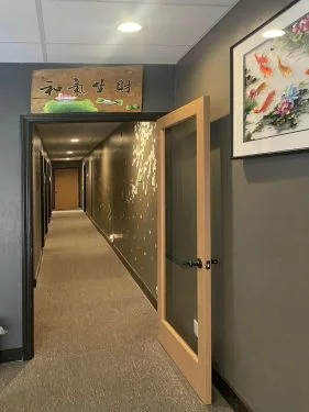 The quiet corridor to the private treatment rooms at The WaterCube Spa